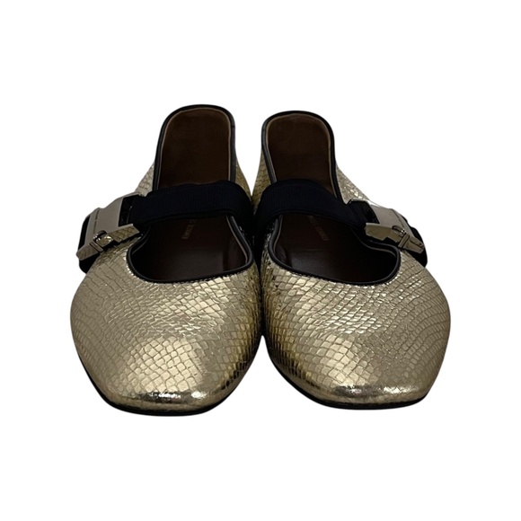 Wales Bonner Ballerina Buckle Flats EU 37 US 7 Lambskin Gold Snakeskin-Embossed - Picture 8 of 12